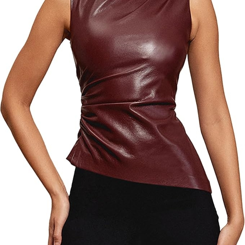 Maroon Sleeveless Faux Leather Tank Top
